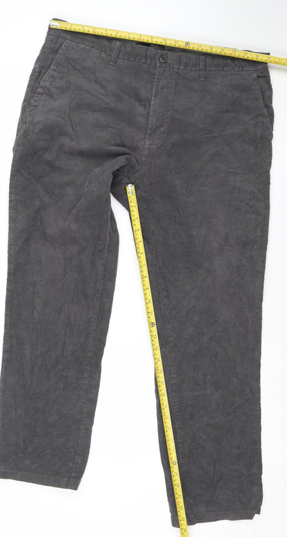 Marks and Spencer Men's Grey Linen Blend Regular Fit Trousers 40W 31L