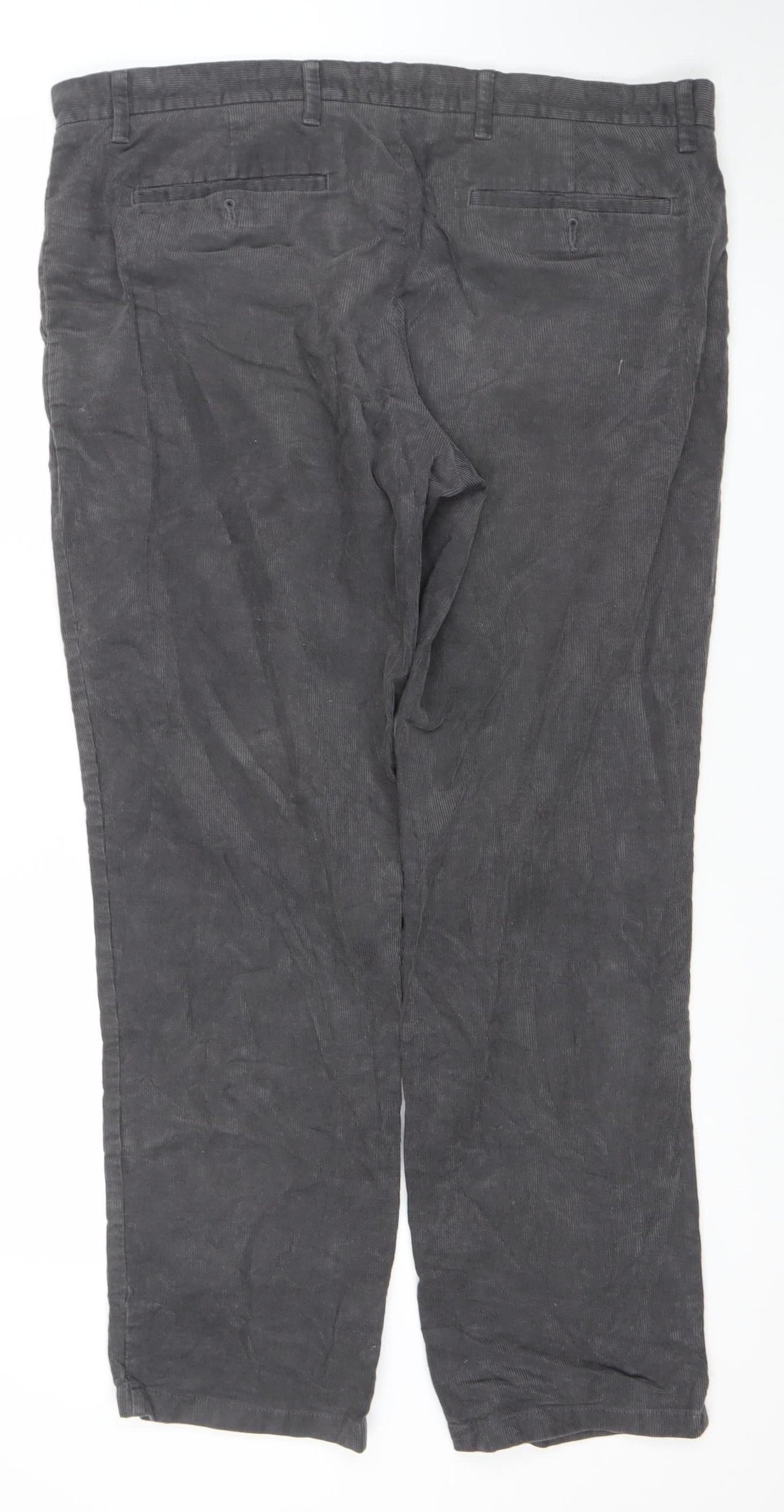 Marks and Spencer Men's Grey Linen Blend Regular Fit Trousers 40W 31L