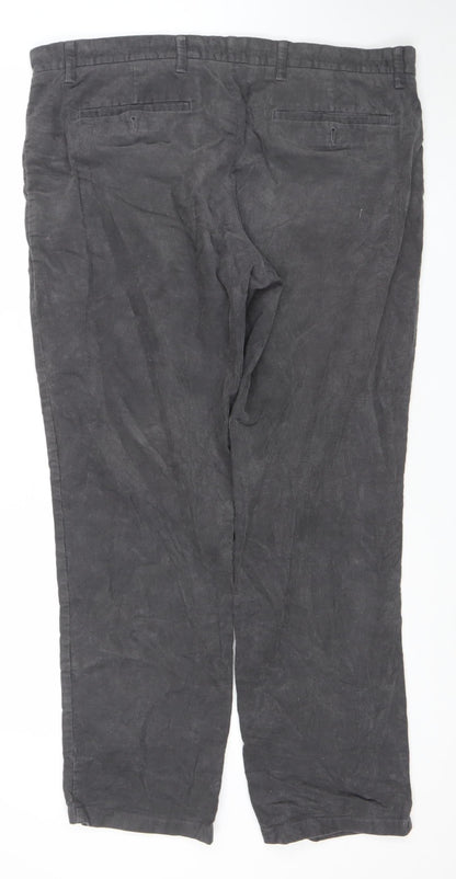 Marks and Spencer Men's Grey Linen Blend Regular Fit Trousers 40W 31L