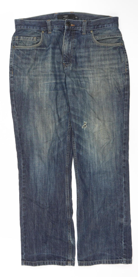 Next Men's Blue Straight Jeans 32W 31L Mid Wash Cotton Casual Denim