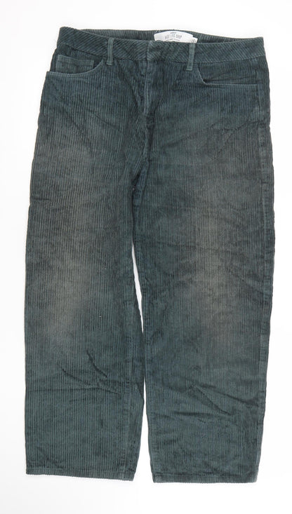 Topman Men's Green Corduroy Wide Leg Cropped Trousers W34 L34
