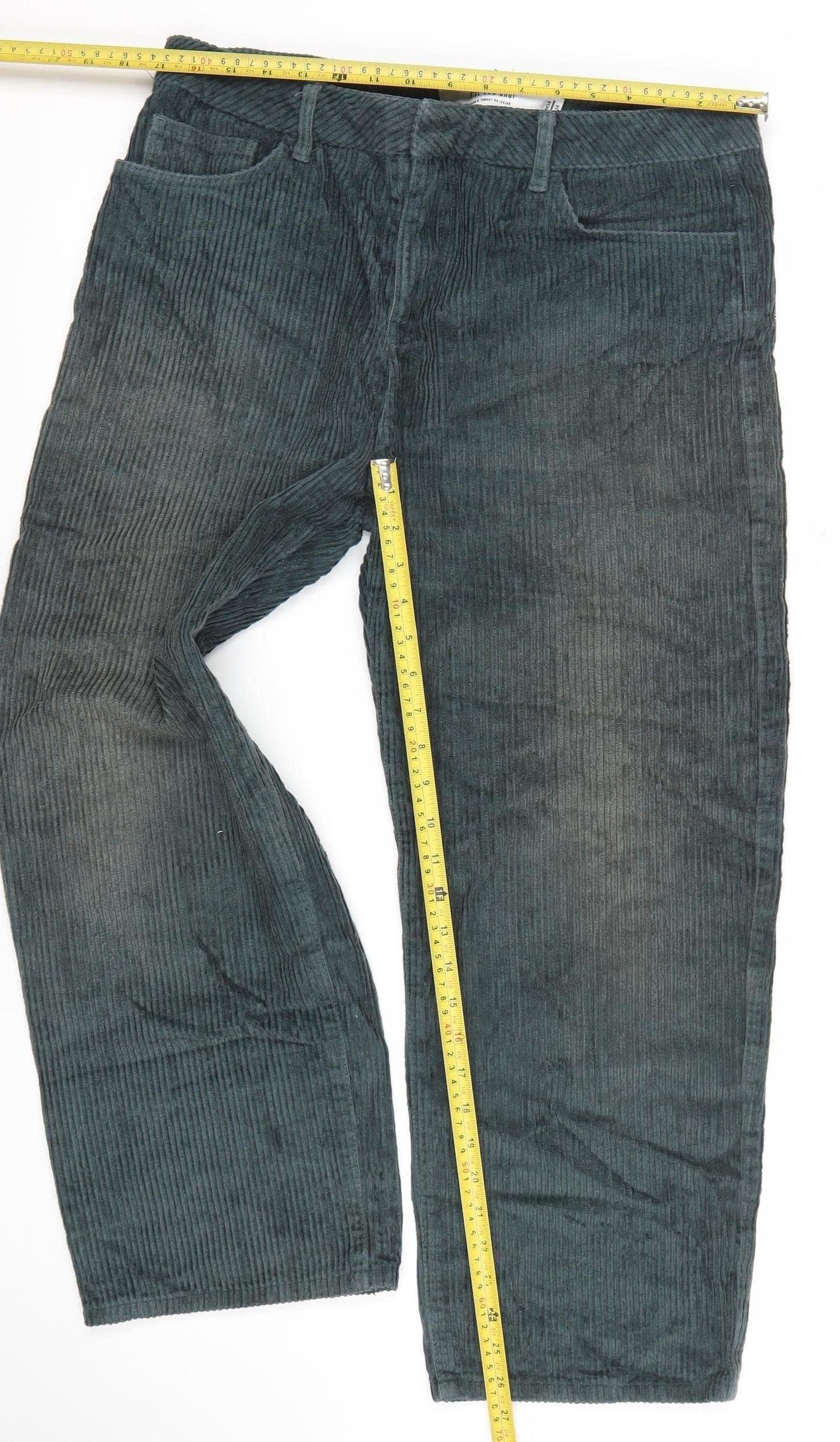 Topman Men's Green Corduroy Wide Leg Cropped Trousers W34 L34