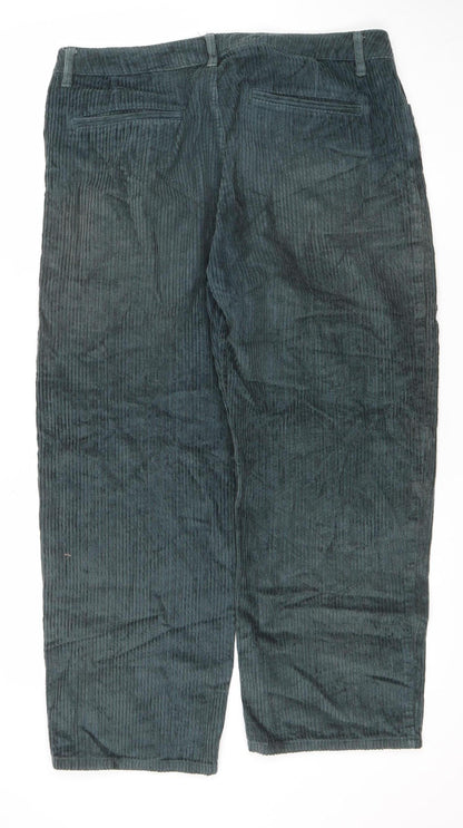 Topman Men's Green Corduroy Wide Leg Cropped Trousers W34 L34