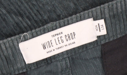 Topman Men's Green Corduroy Wide Leg Cropped Trousers W34 L34