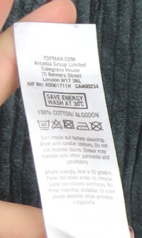 Topman Men's Green Corduroy Wide Leg Cropped Trousers W34 L34