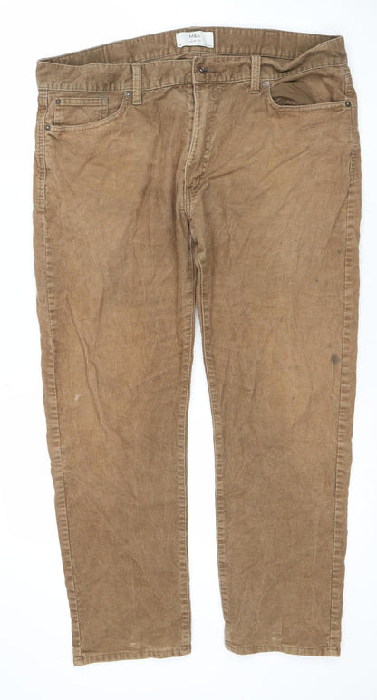 Marks and Spencer Men's Brown Corduroy Slim Fit Chino Trousers Size 38