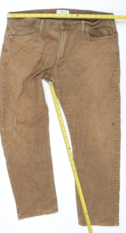 Marks and Spencer Men's Brown Corduroy Slim Fit Chino Trousers Size 38
