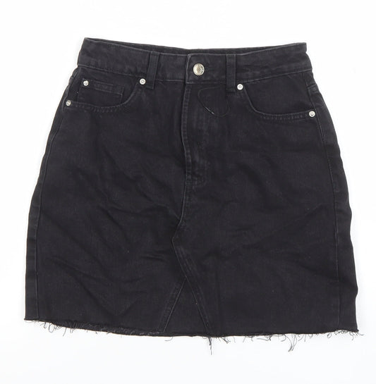 Primark Women Black Denim Short Frayed Hem Skirt Size 8