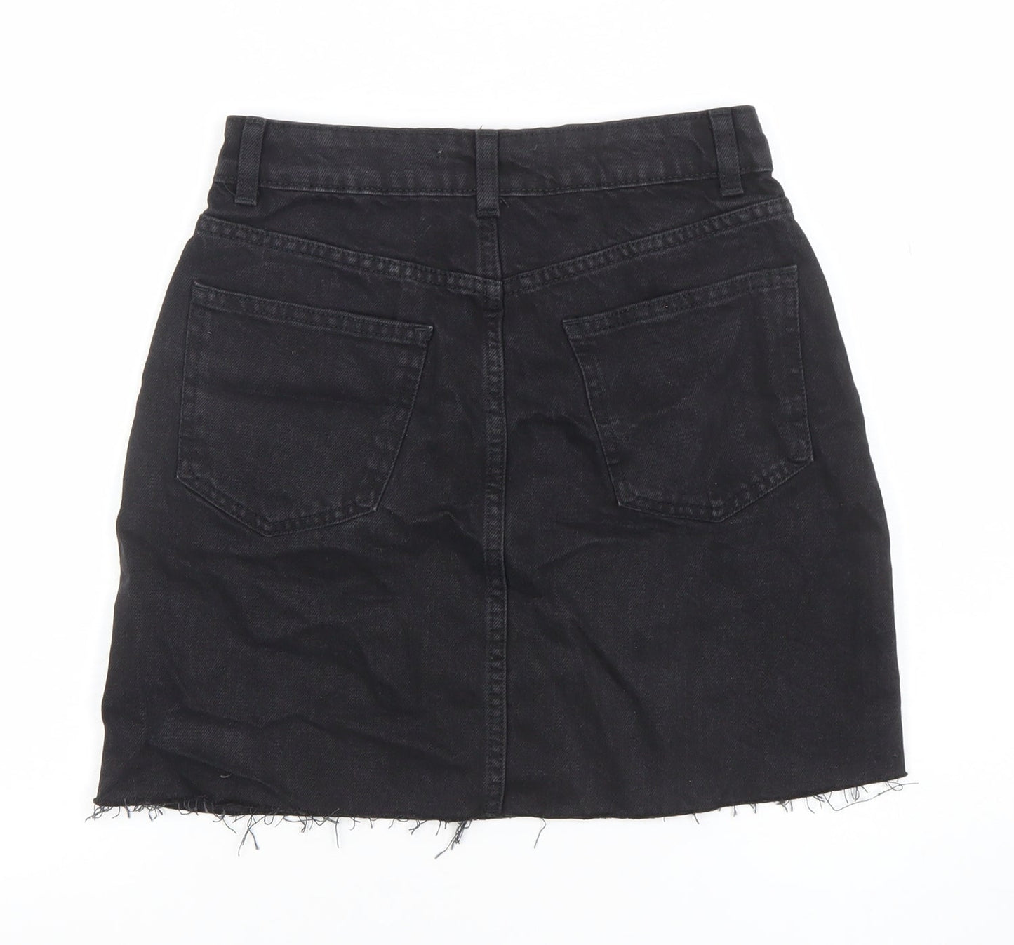 Primark Women Black Denim Short Frayed Hem Skirt Size 8
