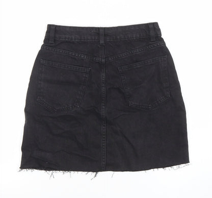 Primark Women Black Denim Short Frayed Hem Skirt Size 8