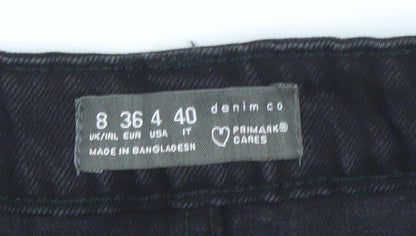 Primark Women Black Denim Short Frayed Hem Skirt Size 8