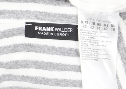 Frank Walder Womens Grey Striped Studded V-Neck T-Shirt Size 14