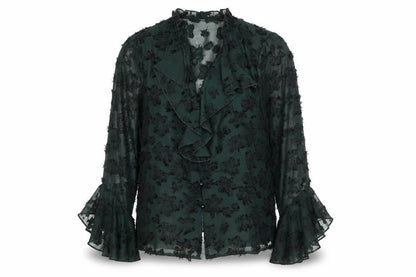Gallery Women’s Green Floral Ruffle Chiffon Blouse Size 10