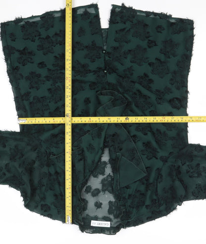 Gallery Women’s Green Floral Ruffle Chiffon Blouse Size 10