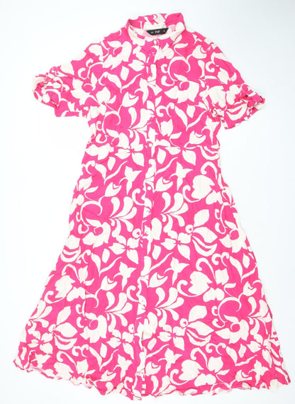F&F Women’s Pink Floral Cotton A-Line Knee Length Dress Size 14