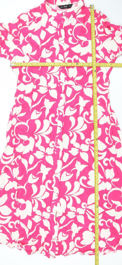 F&F Women’s Pink Floral Cotton A-Line Knee Length Dress Size 14