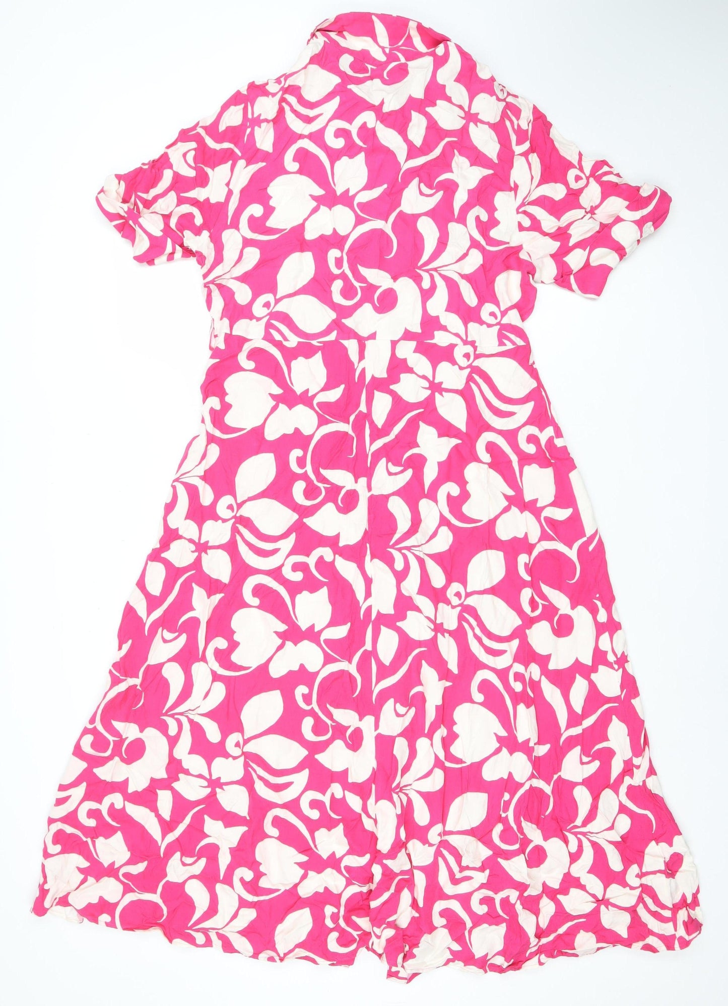 F&F Women’s Pink Floral Cotton A-Line Knee Length Dress Size 14