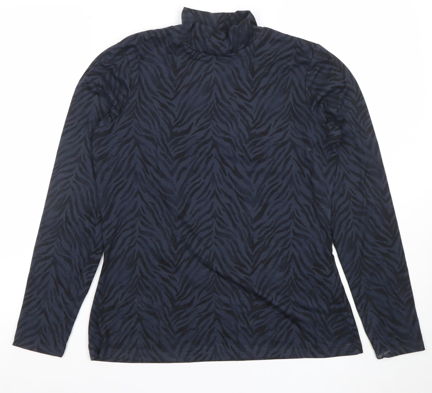 Dunnes Women Blue Animal Print Roll Neck Long Sleeve Jersey Top M
