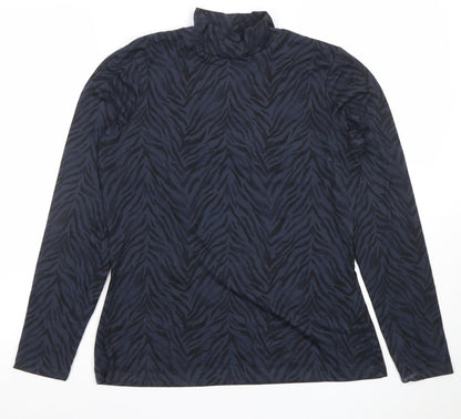 Dunnes Women Blue Animal Print Roll Neck Long Sleeve Jersey Top M