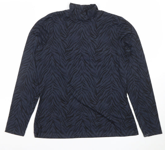 Dunnes Women Blue Animal Print Roll Neck Long Sleeve Jersey Top M