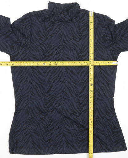 Dunnes Women Blue Animal Print Roll Neck Long Sleeve Jersey Top M