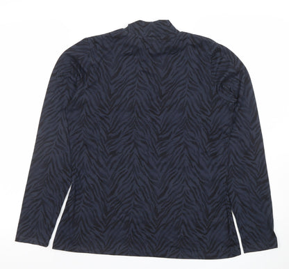Dunnes Women Blue Animal Print Roll Neck Long Sleeve Jersey Top M