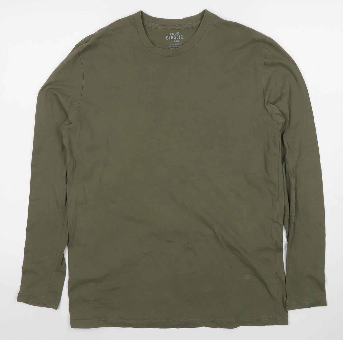 True Classic Men’s Green Long Sleeve Crew Neck Cotton Blend T-Shirt M