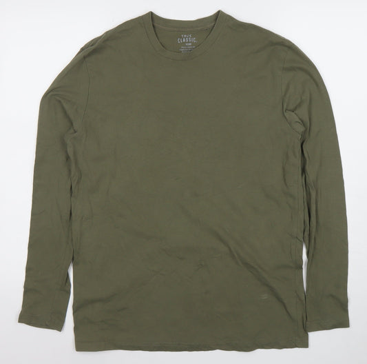 True Classic Men’s Green Long Sleeve Crew Neck Cotton Blend T-Shirt M