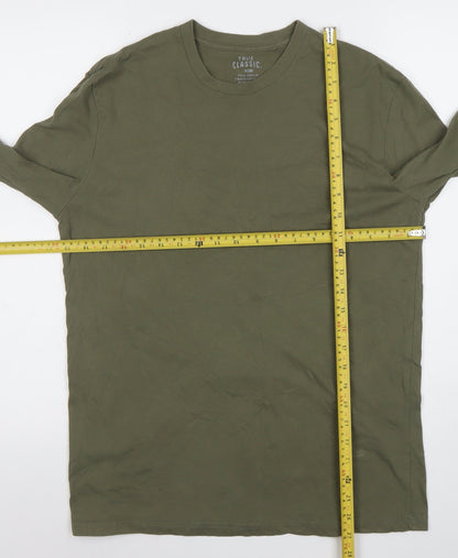 True Classic Men’s Green Long Sleeve Crew Neck Cotton Blend T-Shirt M