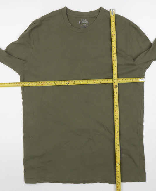 True Classic Men’s Green Long Sleeve Crew Neck Cotton Blend T-Shirt M