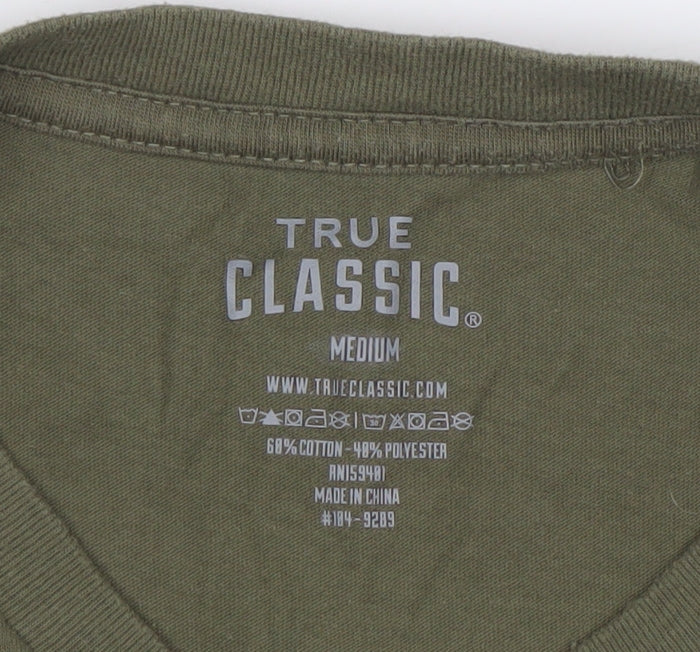 True Classic Men’s Green Long Sleeve Crew Neck Cotton Blend T-Shirt M