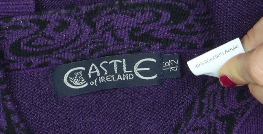 Womens UK Size L Castle of Ireland Purple Cardigan Jumper