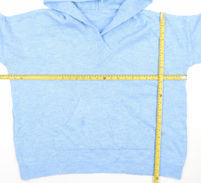 Gallery Women's Blue Hooded V-Neck Knit Pullover Jumper Size 16