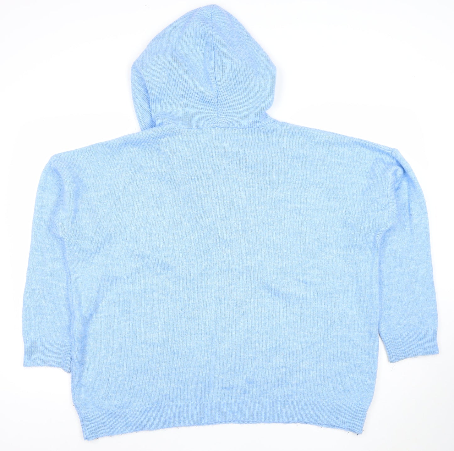 Gallery Women's Blue Hooded V-Neck Knit Pullover Jumper Size 16