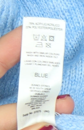 Gallery Women's Blue Hooded V-Neck Knit Pullover Jumper Size 16