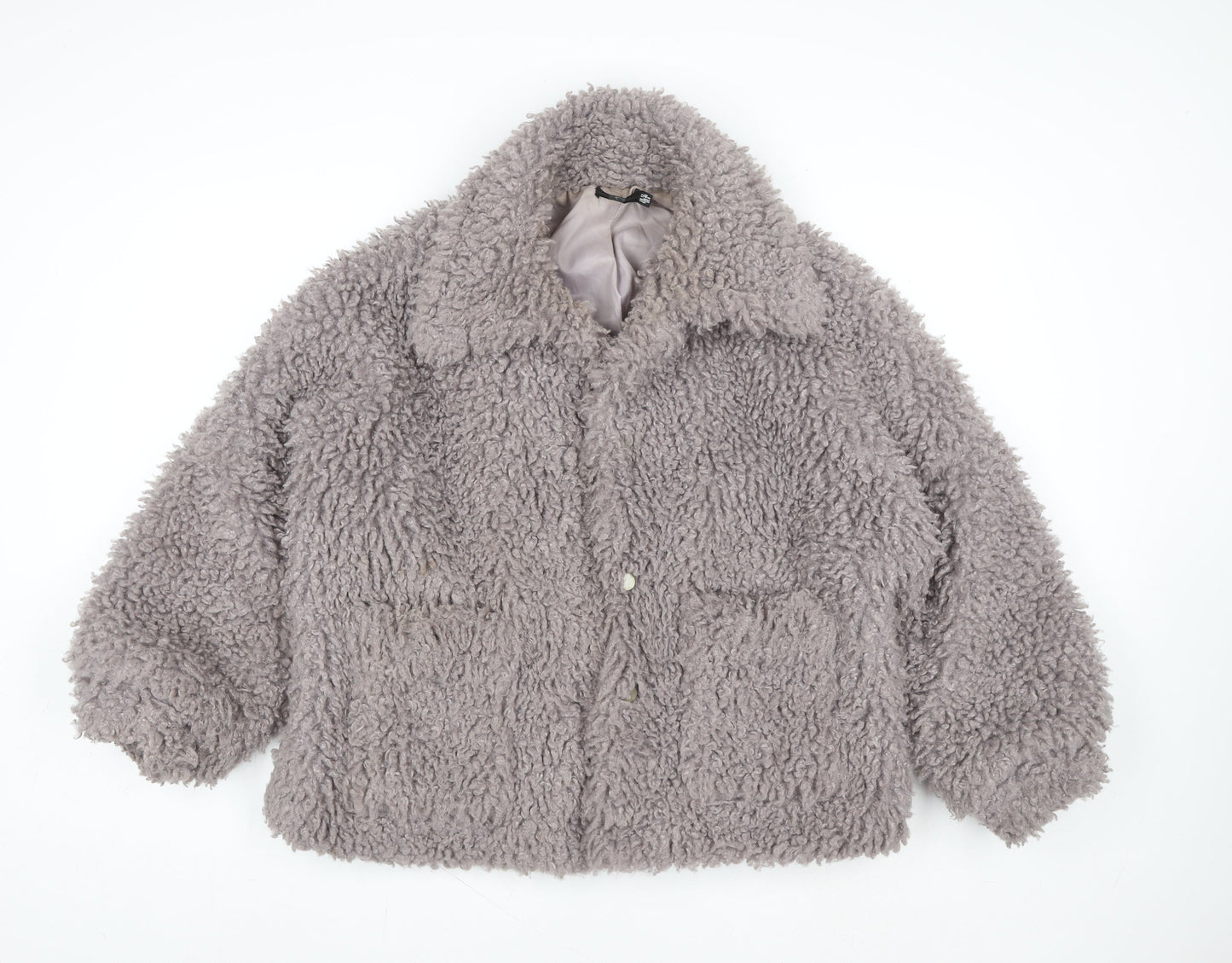 Missguided Women’s Grey Faux Shearling Lined Short Jacket Size 12