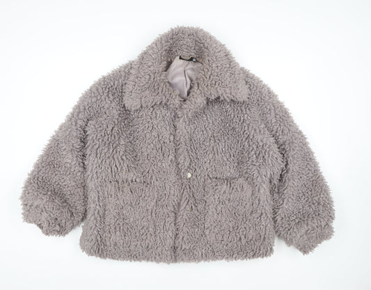 Missguided Women’s Grey Faux Shearling Lined Short Jacket Size 12
