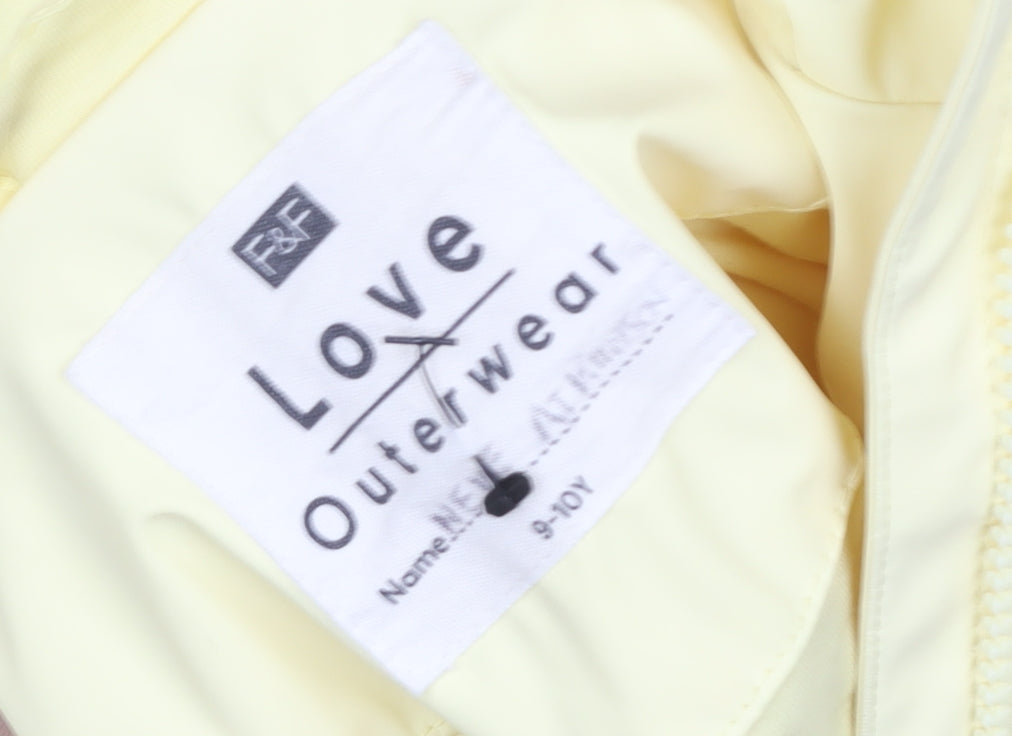 F&F Girls Yellow Waterproof Hooded Rain Coat 9-10 Years