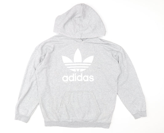 Adidas Women’s Grey Hoodie Size 12 Cotton Blend Pullover Sweatshirt