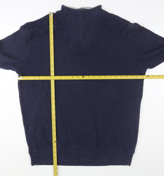 Kirkland Signature Men Blue Cotton 1/4 Zip Jumper XL High Neck