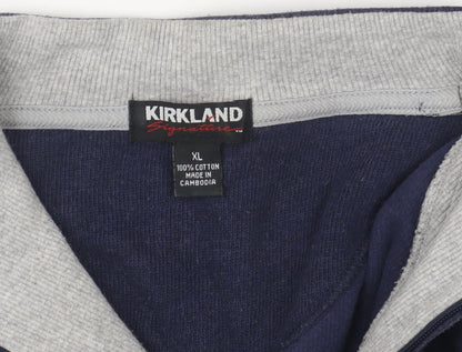 Kirkland Signature Men Blue Cotton 1/4 Zip Jumper XL High Neck