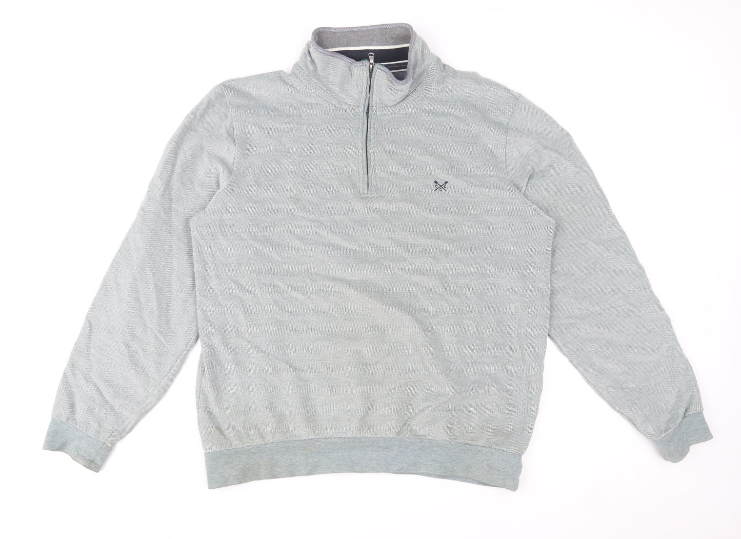 Crew Clothing Company Mens Grey L Half Zip Jumper High Neck Cotton Blend
