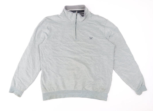 Crew Clothing Company Mens Grey L Half Zip Jumper High Neck Cotton Blend