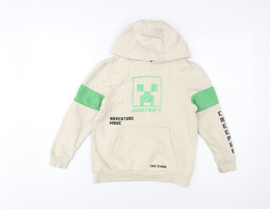 George Boys Beige Minecraft Creeper Hoodie 7-8 Years Pullover Cotton Blend