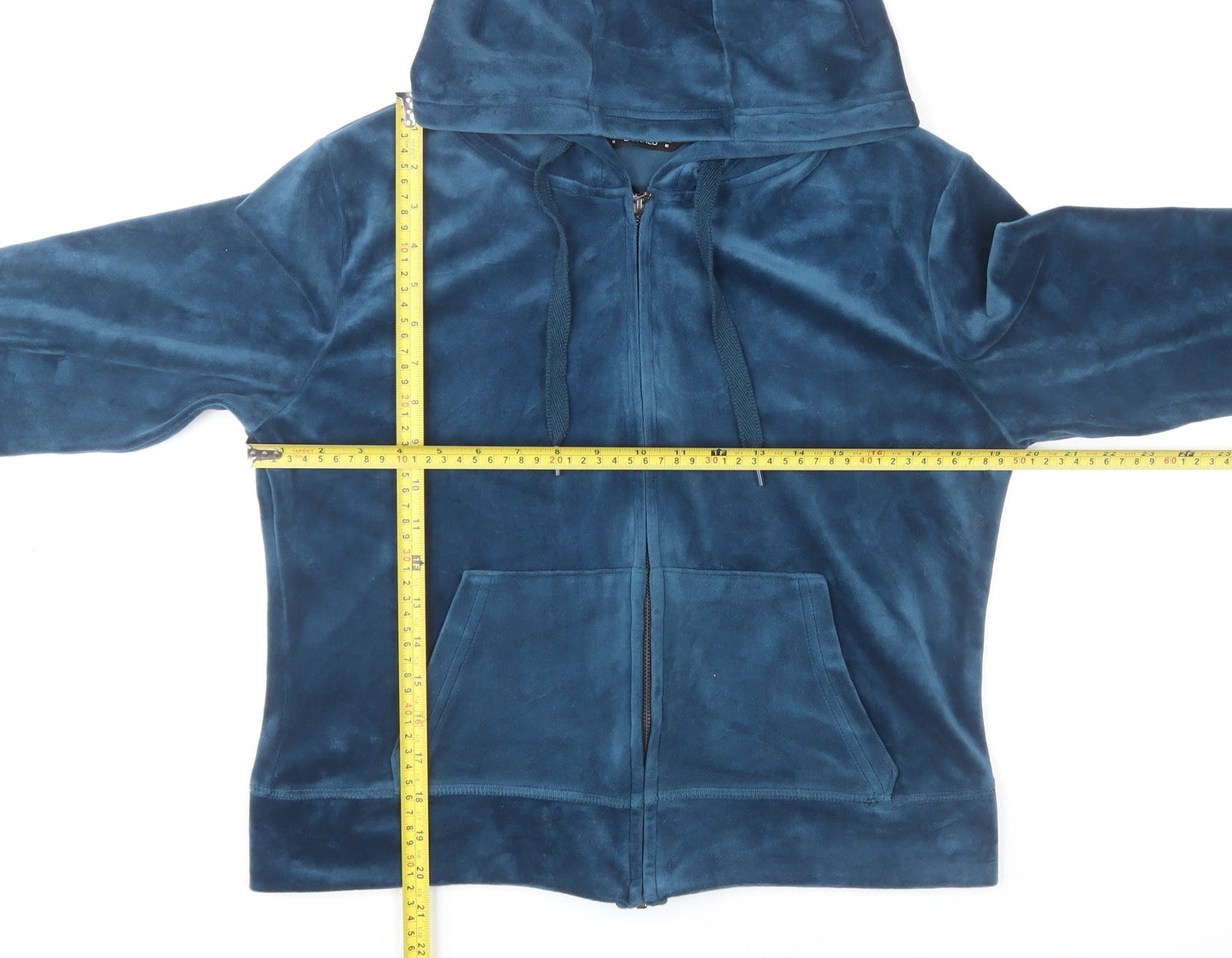 Dunnes Women's Blue Velour Hooded Zip Track Jacket Size 12