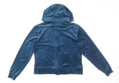 Dunnes Women's Blue Velour Hooded Zip Track Jacket Size 12