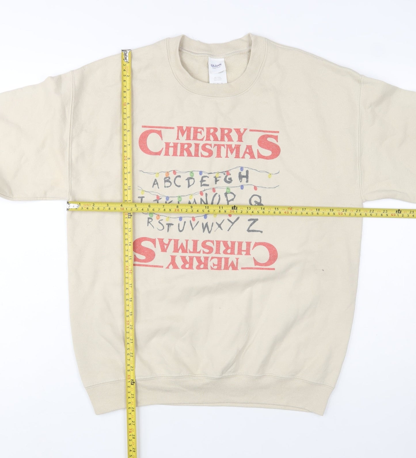 Mens UK Size M Gildan Beige Pullover Sweatshirt
