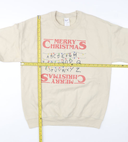 Mens UK Size M Gildan Beige Pullover Sweatshirt