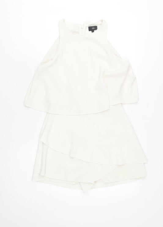 River Island Women’s White Layered Sleeveless Playsuit Size 8 – Elegant Summer Outfit