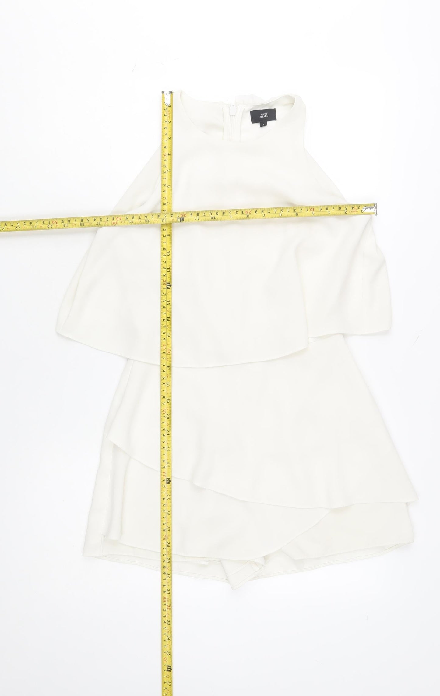 River Island Women’s White Layered Sleeveless Playsuit Size 8 – Elegant Summer Outfit